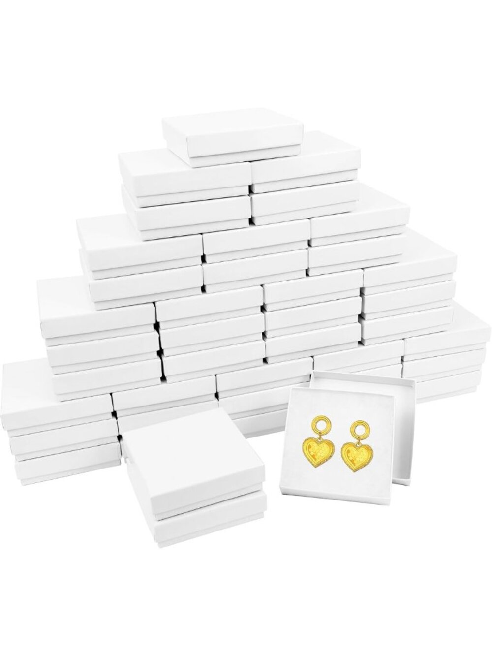 40 Pack Small Cotton Filled Gift Boxes for Jewelry, 3.5x3.5x1 Inch, White